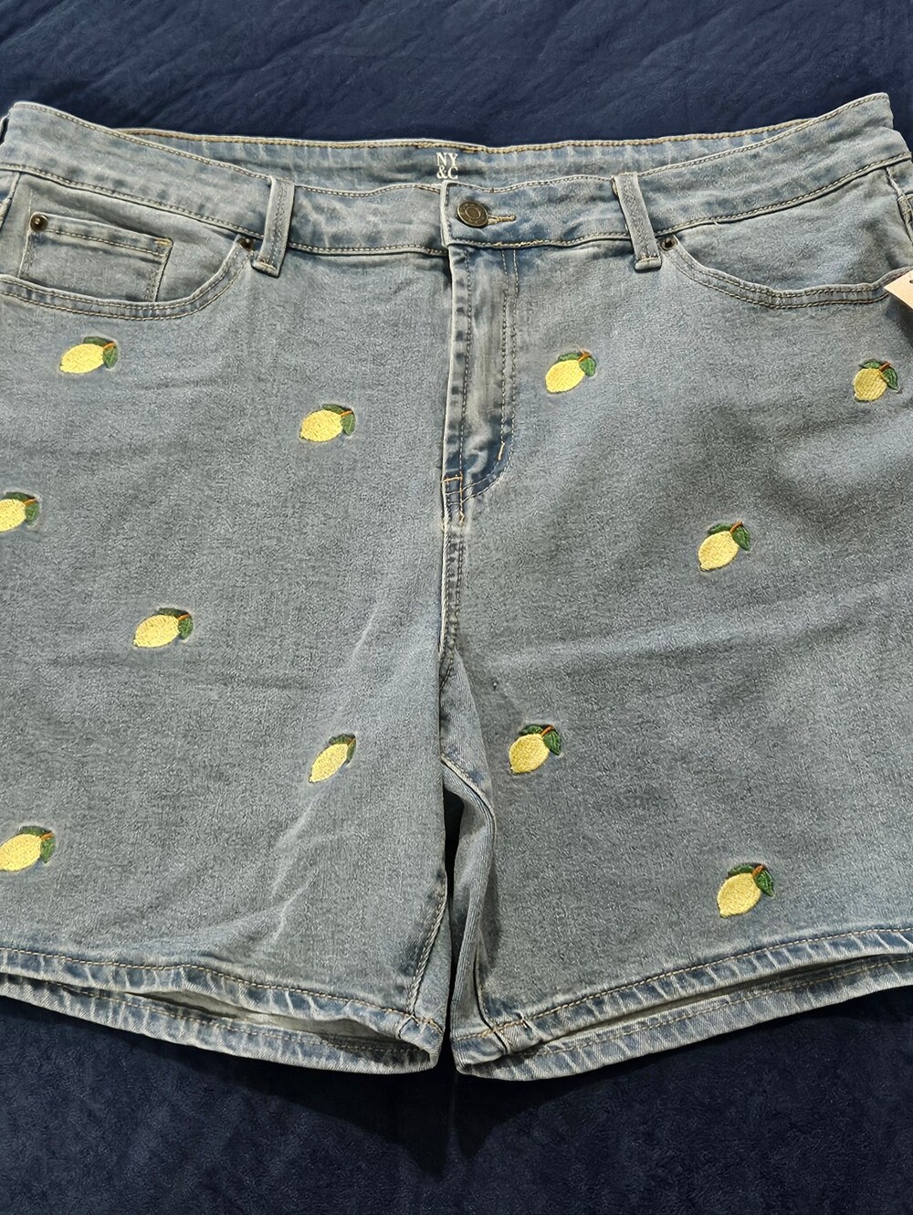 Sz 18 New York & Company Light Blue Denim Shorts with Lemon Embroidery NWT